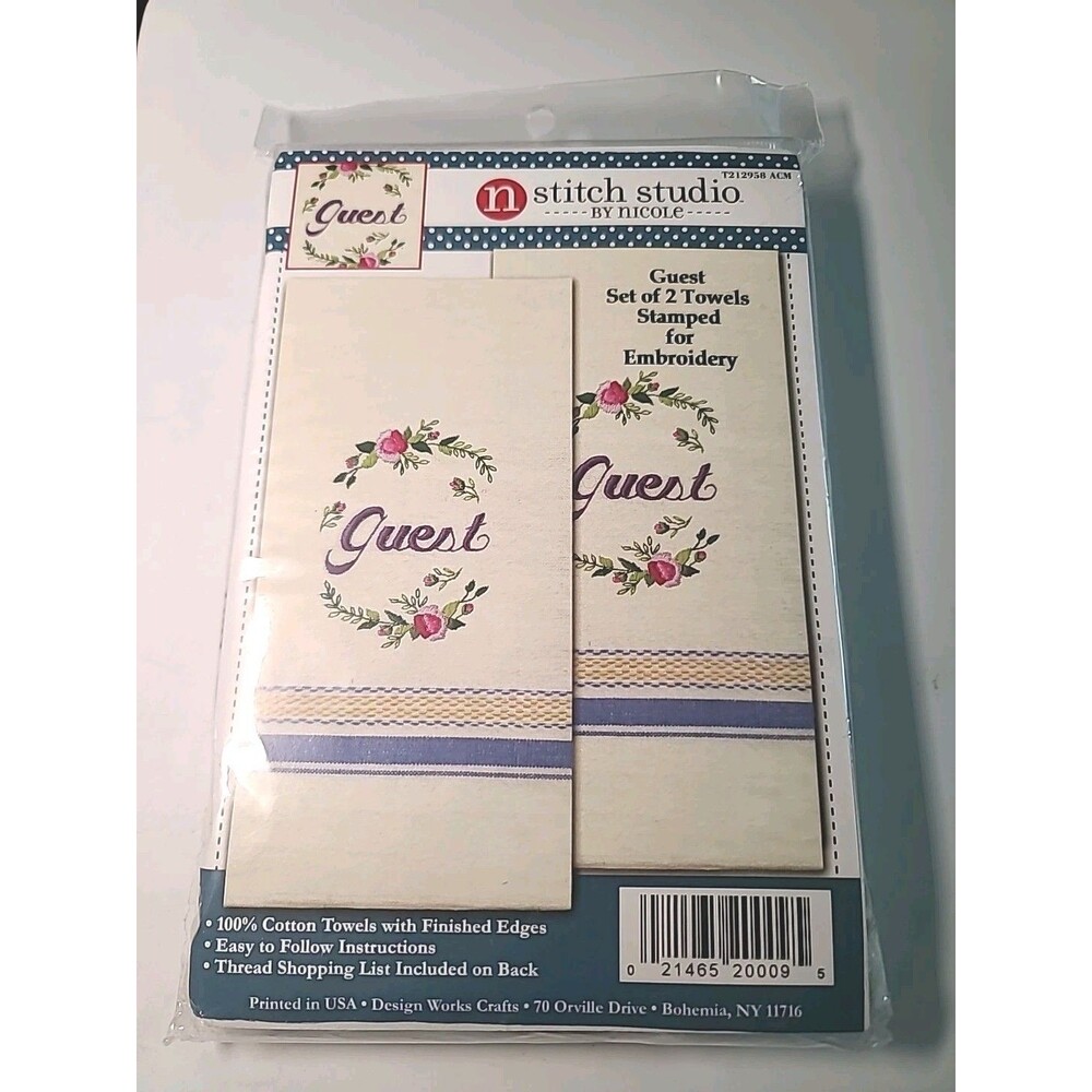 NEW Stitch Studio Pair Guest Towels Stamped Embroidery Kit